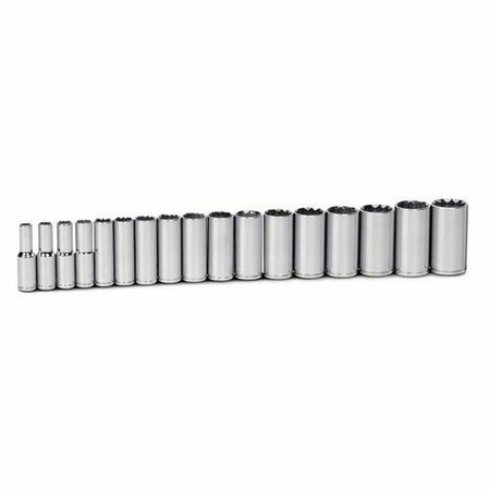 WILLIAMS Metric 1/2in. Dr Deep Socket Set, 12 Point, 17 Pieces, Size: 10MM - 32MM, Includes Clip Rail MSSD-17RC